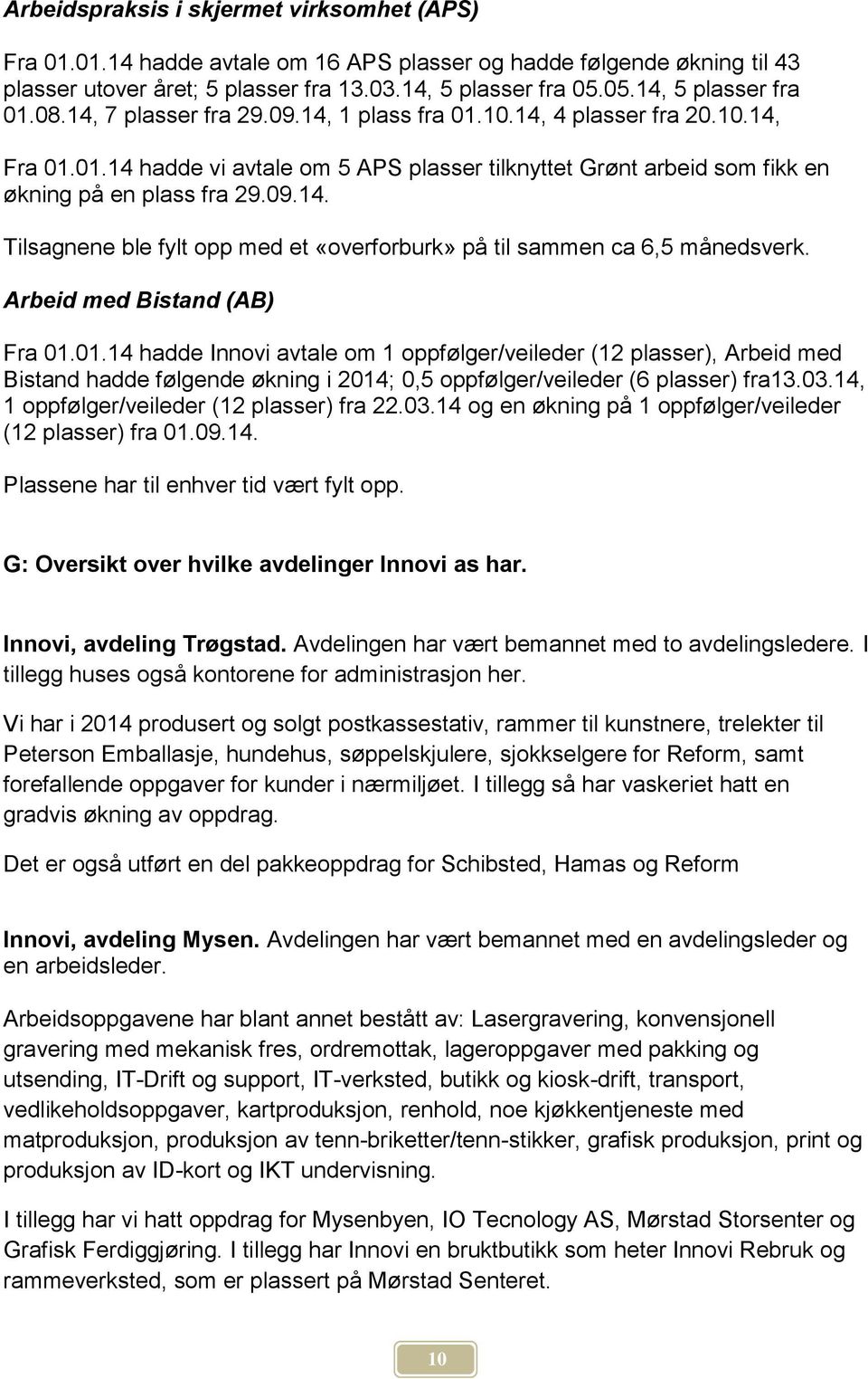 09.14. Tilsagnene ble fylt opp med et «overforburk» på til sammen ca 6,5 månedsverk. Arbeid med Bistand (AB) Fra 01.