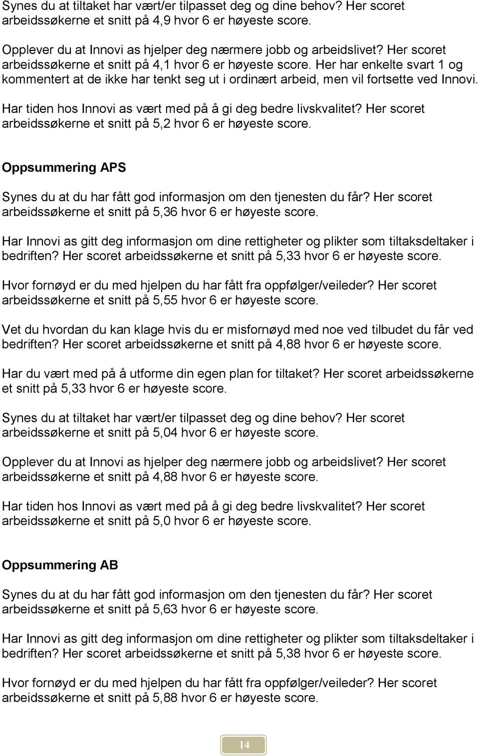 Har tiden hos Innovi as vært med på å gi deg bedre livskvalitet? Her scoret arbeidssøkerne et snitt på 5,2 hvor 6 er høyeste score.