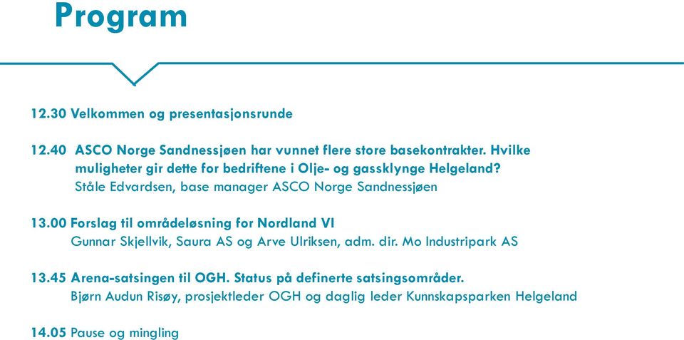 00 Forslag til områdeløsning for Nordland VI Gunnar Skjellvik, Saura AS og Arve Ulriksen, adm. dir. Mo Industripark AS 13.