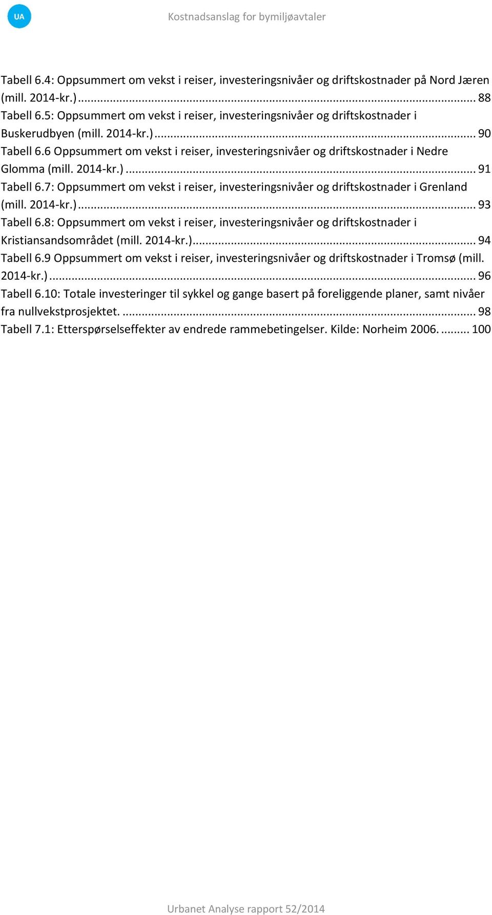 6 Oppsummert om vekst i reiser, investeringsnivåer og driftskostnader i Nedre Glomma (mill. 2014-kr.)... 91 Tabell 6.