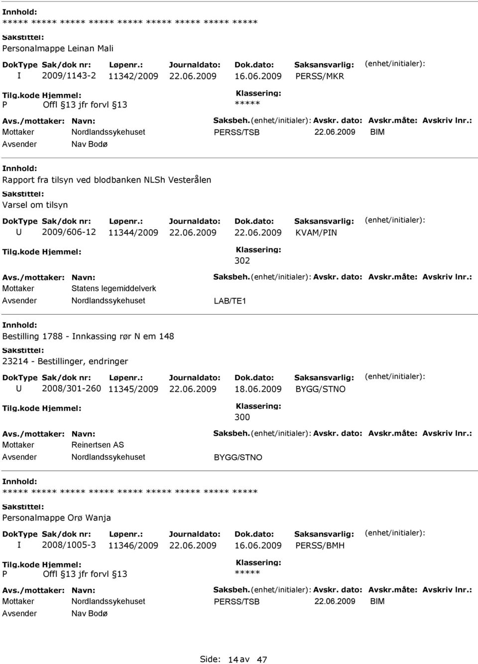 måte: Avskriv lnr.: Mottaker Statens legemiddelverk LAB/TE1 Bestilling 1788 - nnkassing rør N em 148 23214 - Bestillinger, endringer 2008/301-260 11345/2009 300 Avs.