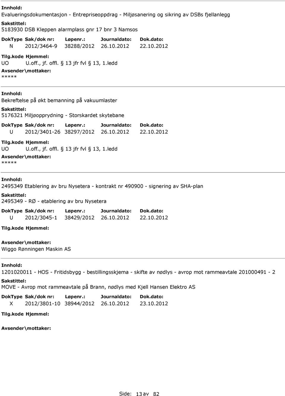 ledd 2495349 Etablering av bru Nysetera - kontrakt nr 490900 - signering av SHA-plan 2495349 - RØ - etablering av bru Nysetera 2012/3045-1 38429/2012 22.10.