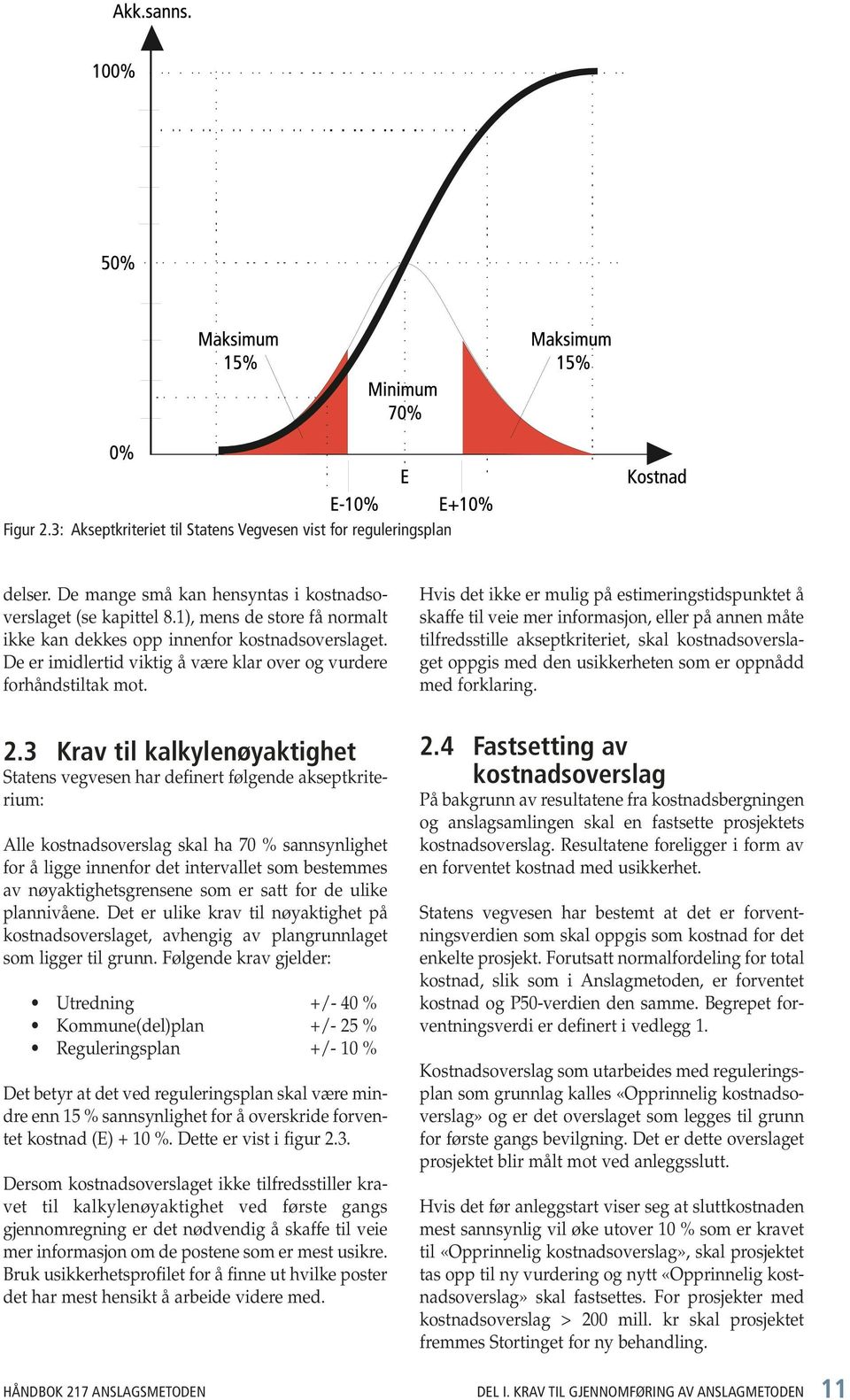 Hvis det ikke er mulig på estimeringstidspunktet å skaffe til veie mer informasjon, eller på annen måte tilfredsstille akseptkriteriet, skal kostnadsoverslaget oppgis med den usikkerheten som er