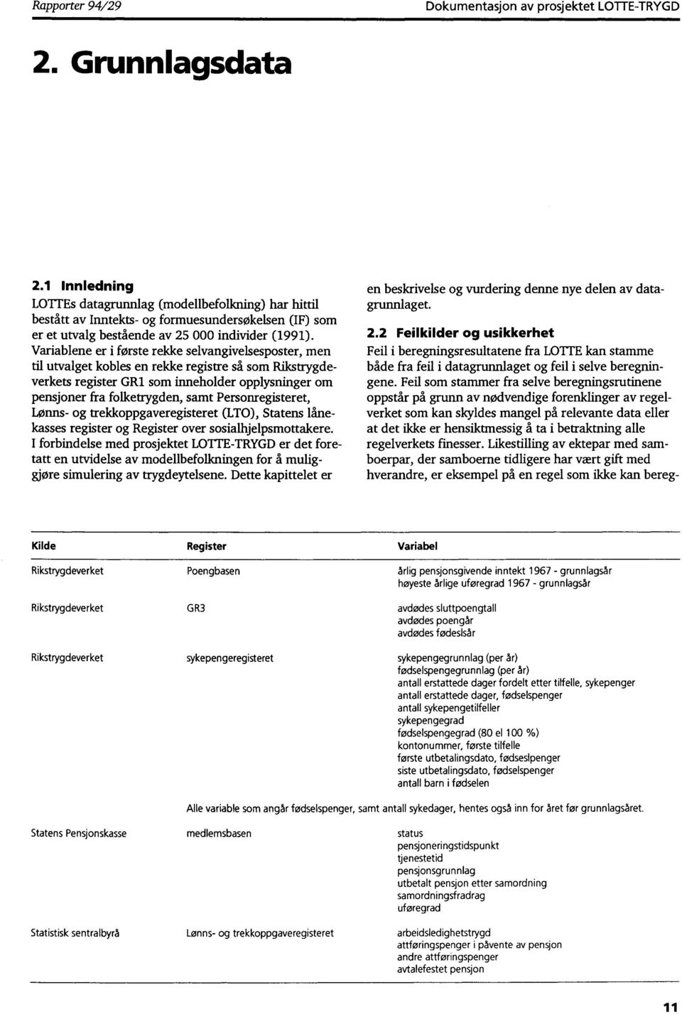 Variablene er i første rekke selvangivelsesposter, men til utvalget kobles en rekke registre så som Rikstrygdeverkets register GR1 som inneholder opplysninger om pensjoner fra folketrygden, samt