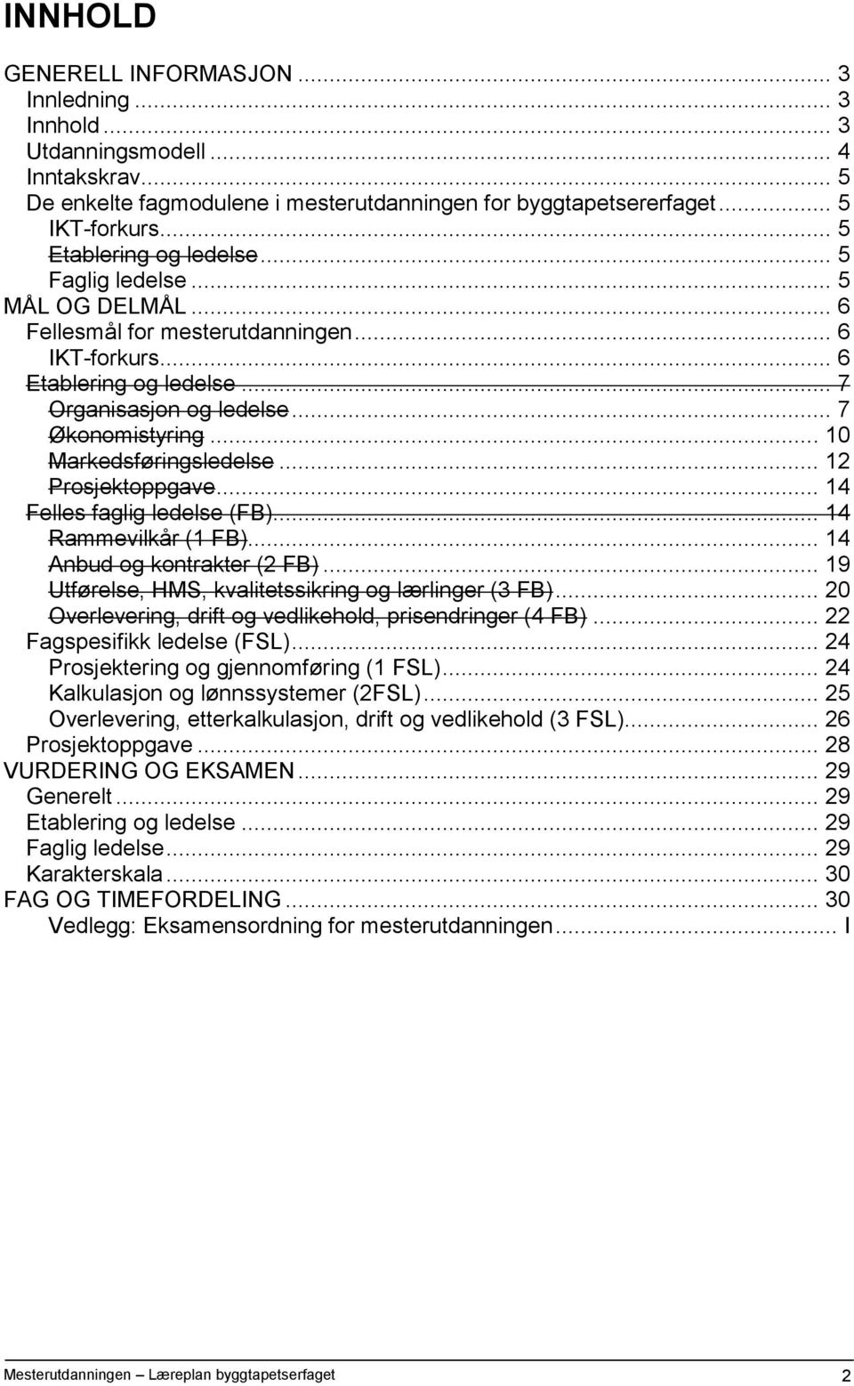 .. 10 Markedsføringsledelse... 12 Prosjektoppgave... 14 Felles faglig ledelse (FB)... 14 Rammevilkår (1 FB)... 14 Anbud og kontrakter (2 FB)... 19 Utførelse, HMS, kvalitetssikring og lærlinger (3 FB).