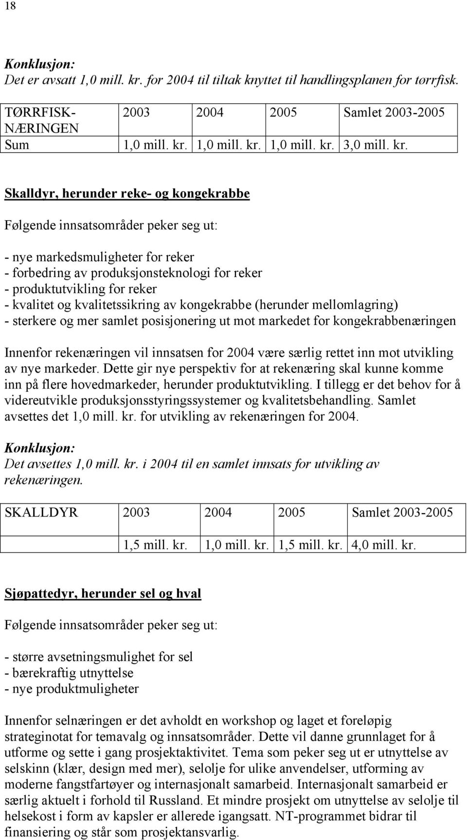 (herunder mellomlagring) - sterkere og mer samlet posisjonering ut mot markedet for kongekrabbenæringen Innenfor rekenæringen vil innsatsen for 2004 være særlig rettet inn mot utvikling av nye