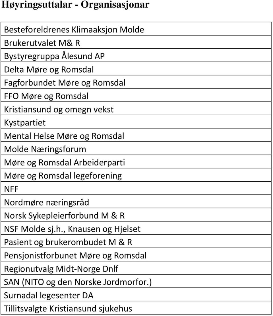 Møre og Romsdal legeforening NFF Nordmøre næringsråd Norsk Sykepleierforbund M & R NSF Molde sj.h.