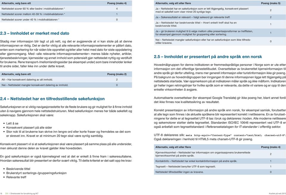 Ja Søkeresultatet er relevant Valgt søkeord gir relevante treff. 2 Ja Nettstedet har beskrivende tittel Hvert enkelt treff skal ha en beskrivende tittel. 2 1 2.