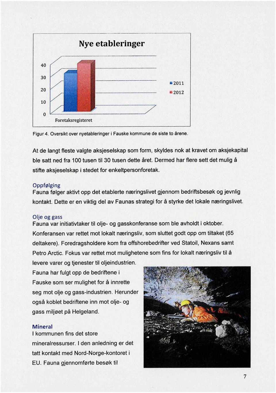 Dermed har flere sett det mulig å stifte aksjeselskap i stedet for enkeltpersonforetak. Oppfølging Fauna følger aktivt opp det etablerte næringslivet gjennom bedriftsbesøk og jevnlig kontakt.