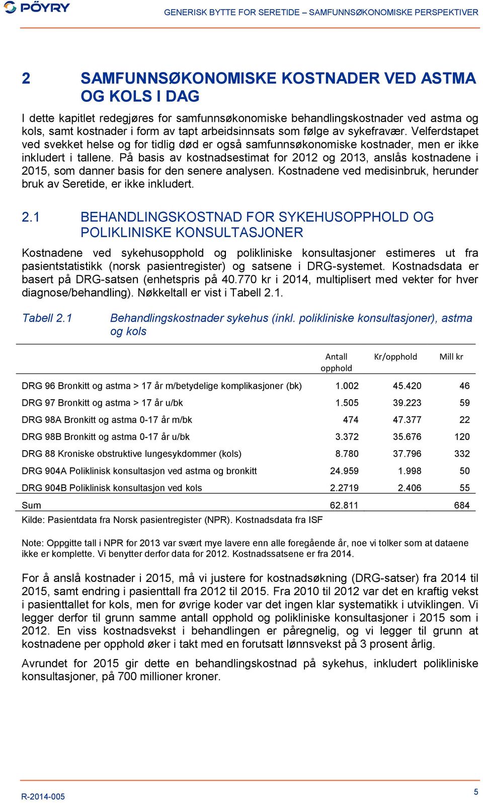 På basis av kostnadsestimat for 20