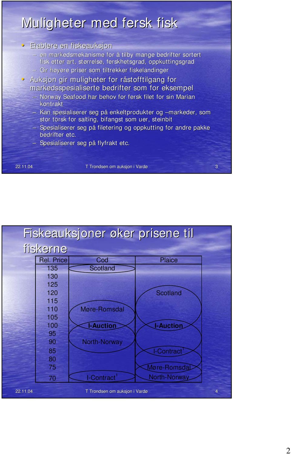 påp enkeltprodukter og markeder, som stor torsk for salting, bifangst som uer, steinbit Spesialiserer seg påp filetering og oppkutting for andre pakke bedrifter etc.