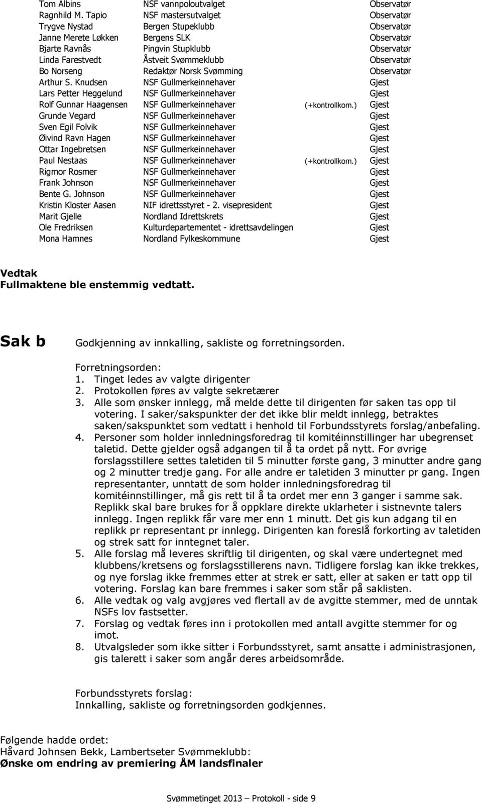 Svømmeklubb Observatør Bo Norseng Redaktør Norsk Svømming Observatør Arthur S.