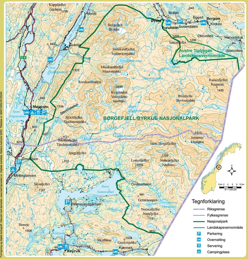 Voenjelensnjurhtjie 640 Sklettfjellet Tjoelmentjahke BØRGEFJELL/BYRKIJE NASJONALPARK 631 657 1121 Bleikarfjellet Tjoelmentjahke 623 Smalåsen 1513 Gaukarvatnet Jengelvatnet Store Børgefjellet