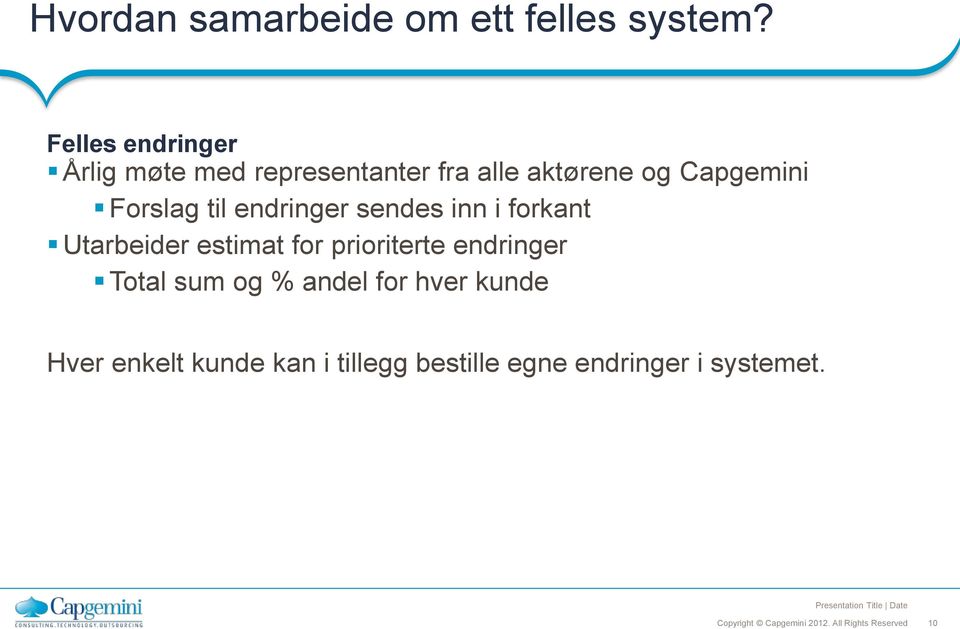 Forslag til endringer sendes inn i forkant Utarbeider estimat for prioriterte