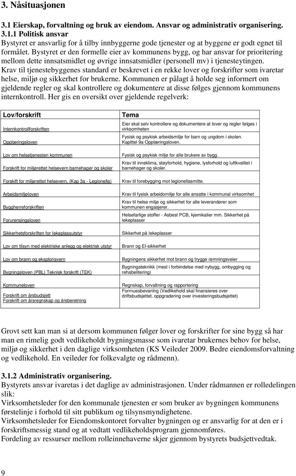 Krav til tjenestebyggenes standard er beskrevet i en rekke lover og forskrifter som ivaretar helse, miljø og sikkerhet for brukerne.