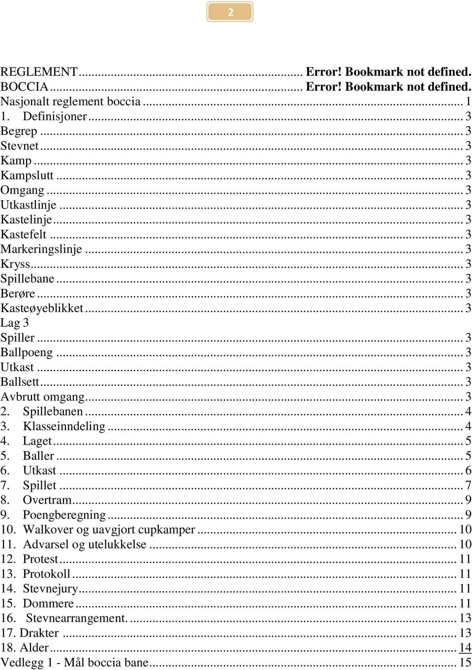 .. 3 Avbrutt omgang... 3 2. Spillebanen... 4 3. Klasseinndeling... 4 4. Laget... 5 5. Baller... 5 6. Utkast... 6 7. Spillet... 7 8. Overtram... 9 9. Poengberegning... 9 10.