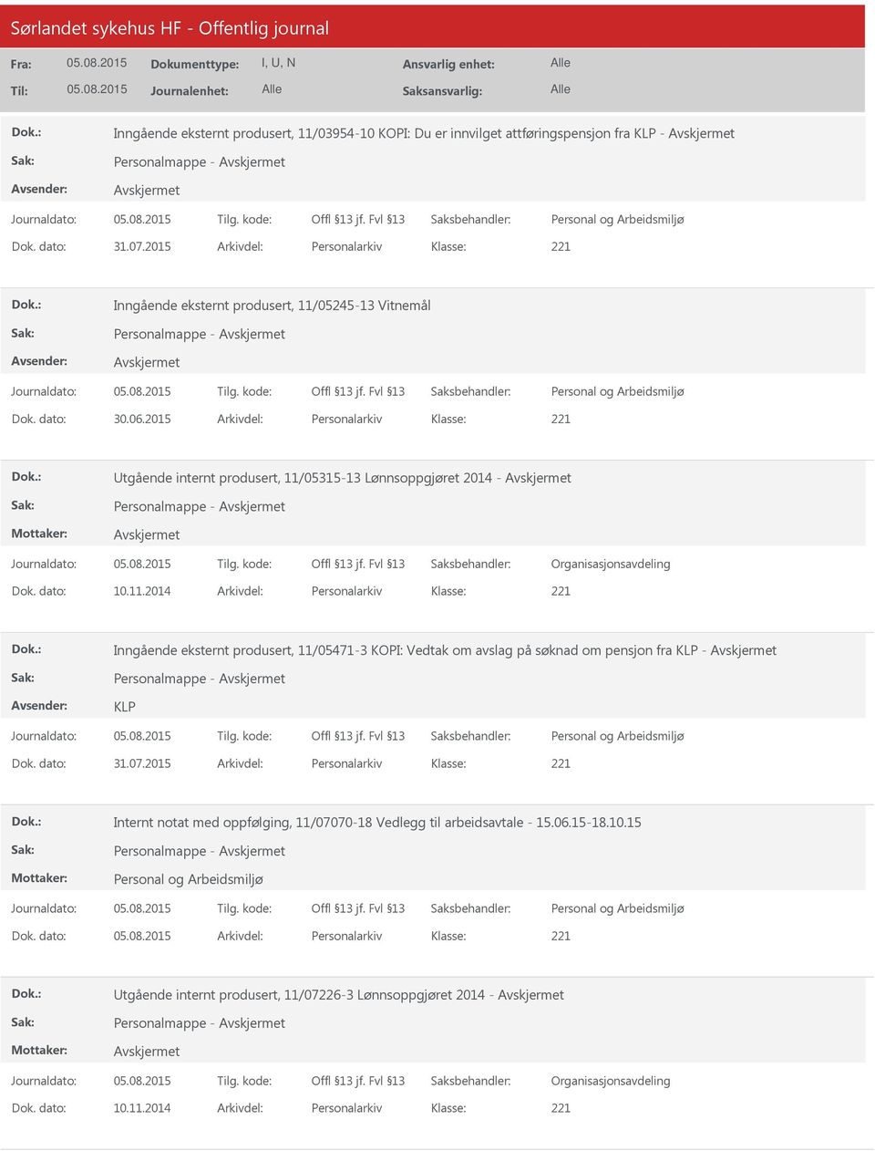 2015 Arkivdel: Personalarkiv Utgående internt produsert, 11/