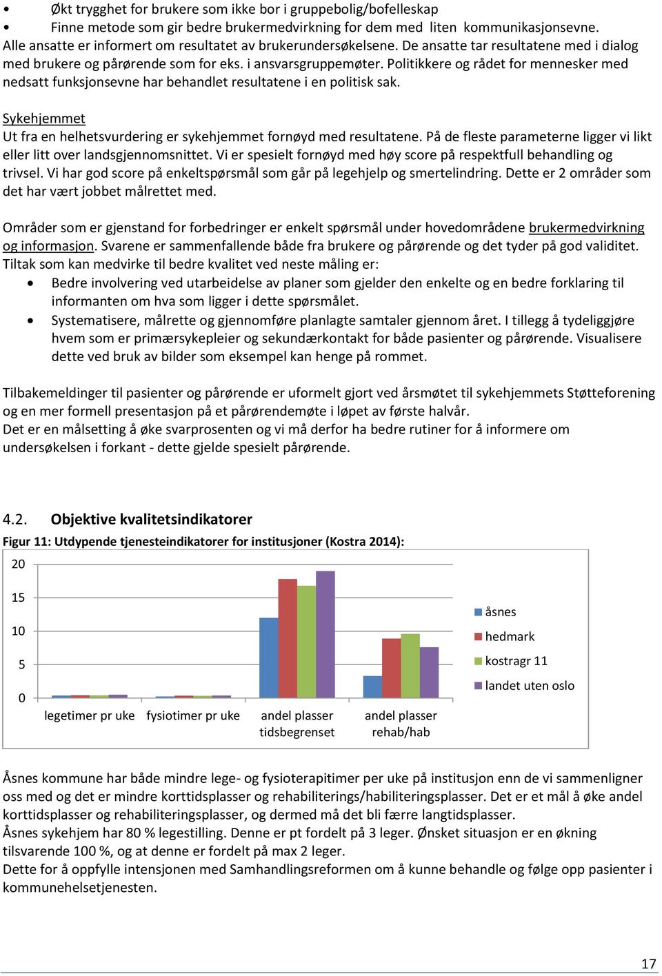 Politikkere og rådet for mennesker med nedsatt funksjonsevne har behandlet resultatene i en politisk sak. Sykehjemmet Ut fra en helhetsvurdering er sykehjemmet fornøyd med resultatene.