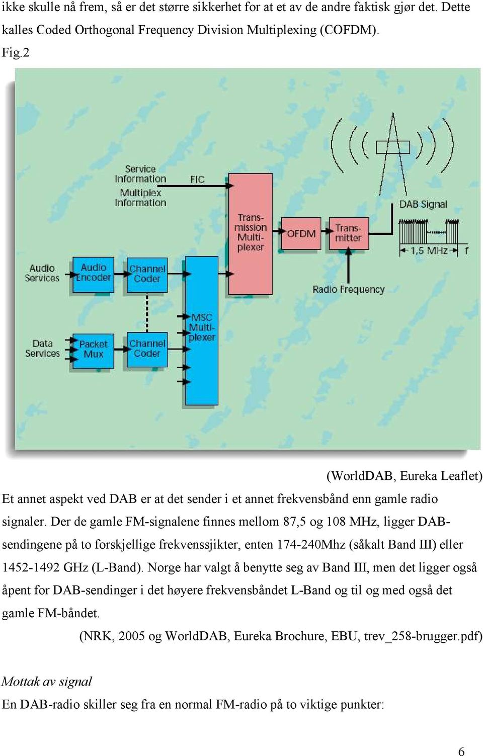 Der de gamle FM-signalene finnes mellom 87,5 og 108 MHz, ligger DABsendingene på to forskjellige frekvenssjikter, enten 174-240Mhz (såkalt Band III) eller 1452-1492 GHz (L-Band).