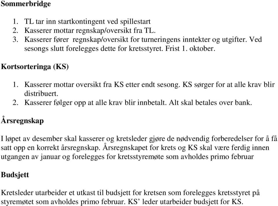 Kasserer følger opp at alle krav blir innbetalt. Alt skal betales over bank.