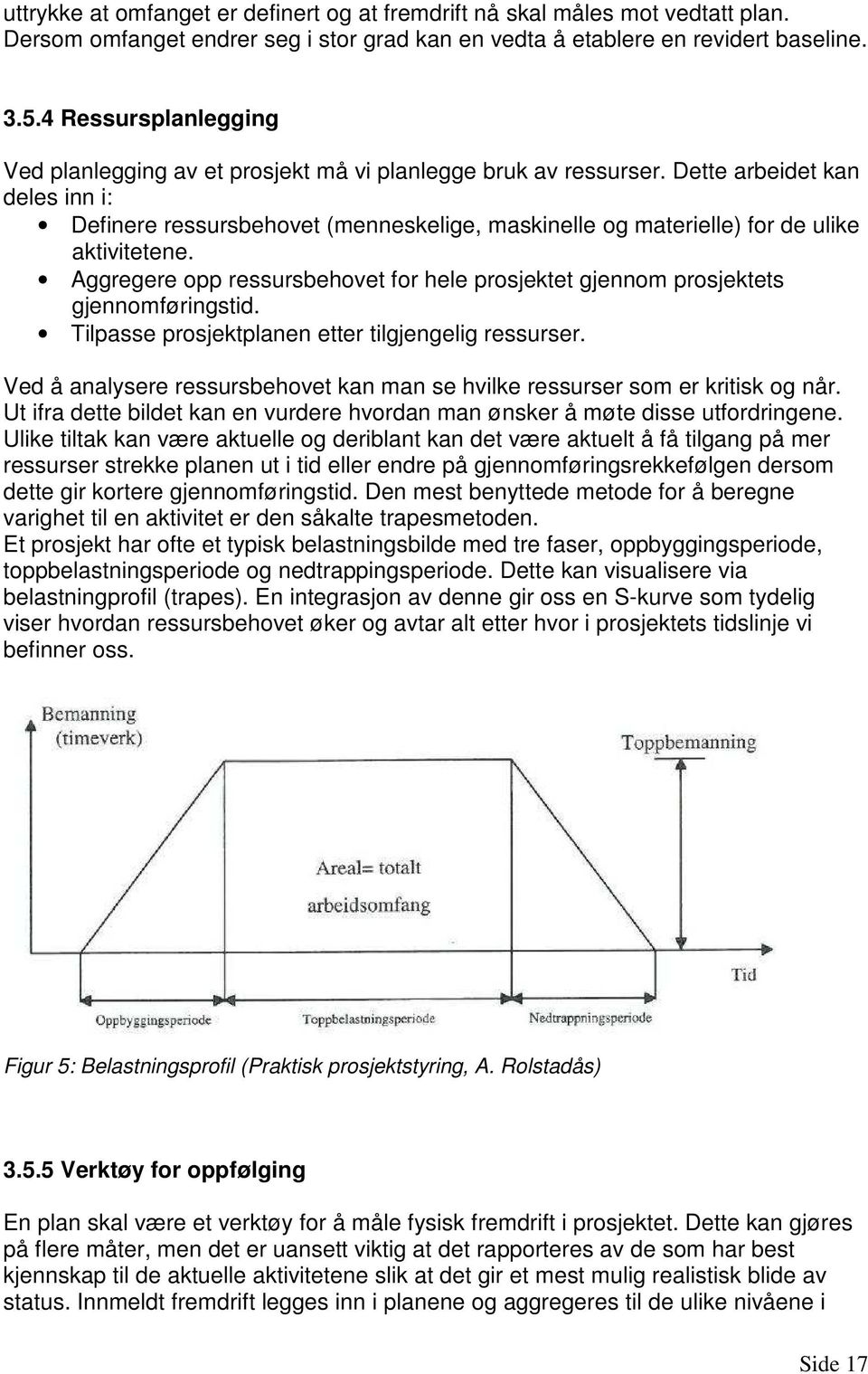 Dette arbeidet kan deles inn i: Definere ressursbehovet (menneskelige, maskinelle og materielle) for de ulike aktivitetene.