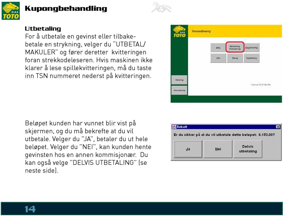 Hvis maskinen ikke klarer å lese spillekvitteringen, må du taste inn TSN nummeret nederst på kvitteringen.