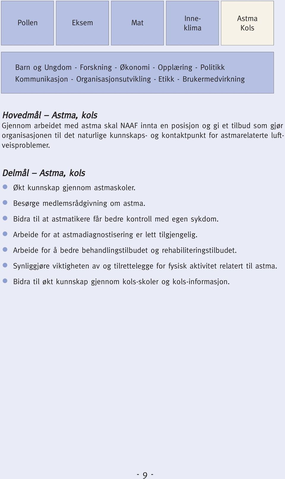 Bidra til at astmatikere får bedre kontroll med egen sykdom. Arbeide for at astmadiagnostisering er lett tilgjengelig.