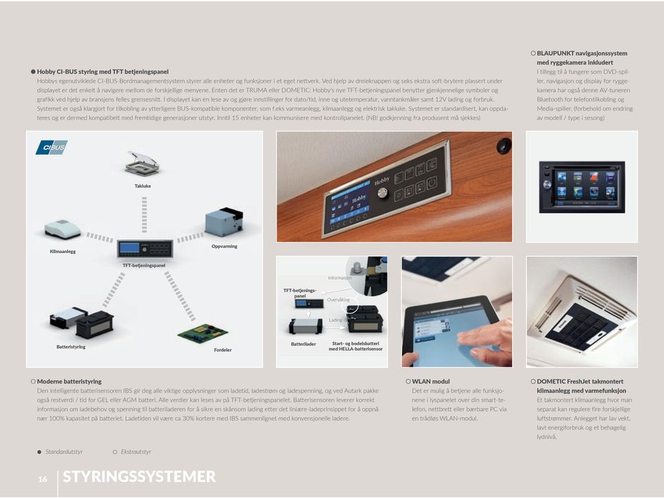 Enten det er TRUMA eller DOMETIC: Hobby's nye TFT-betjeningspanel benytter gjenkjennelige symboler og grafikk ved hjelp av bransjens felles grensesnitt.