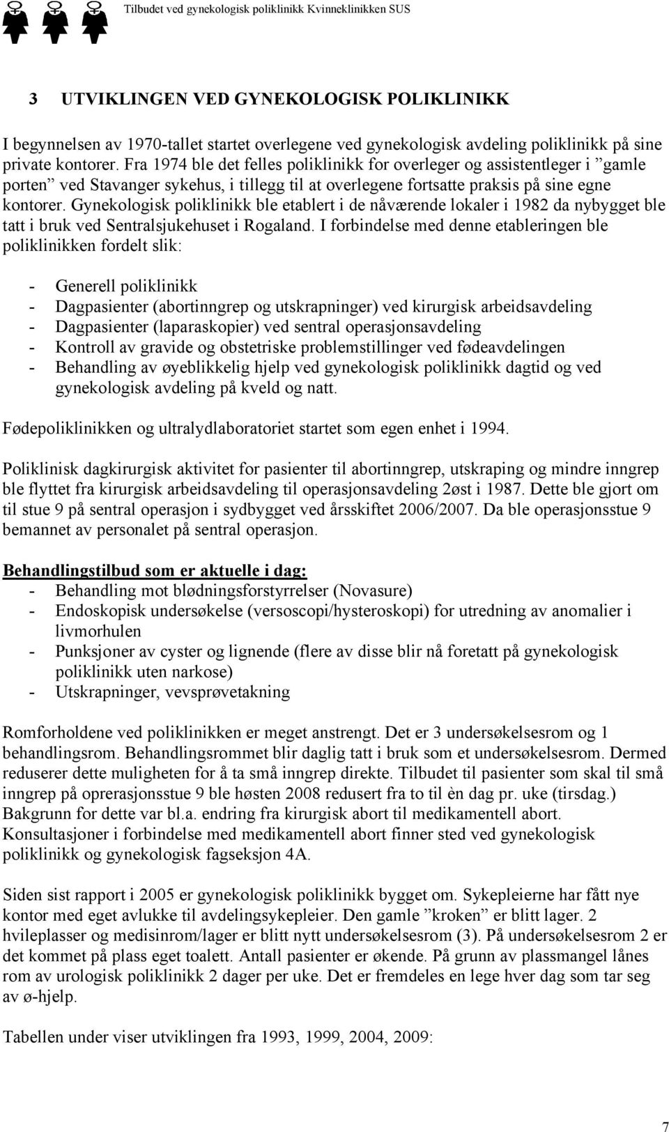 Gynekologisk poliklinikk ble etablert i de nåværende lokaler i 1982 da nybygget ble tatt i bruk ved Sentralsjukehuset i Rogaland.