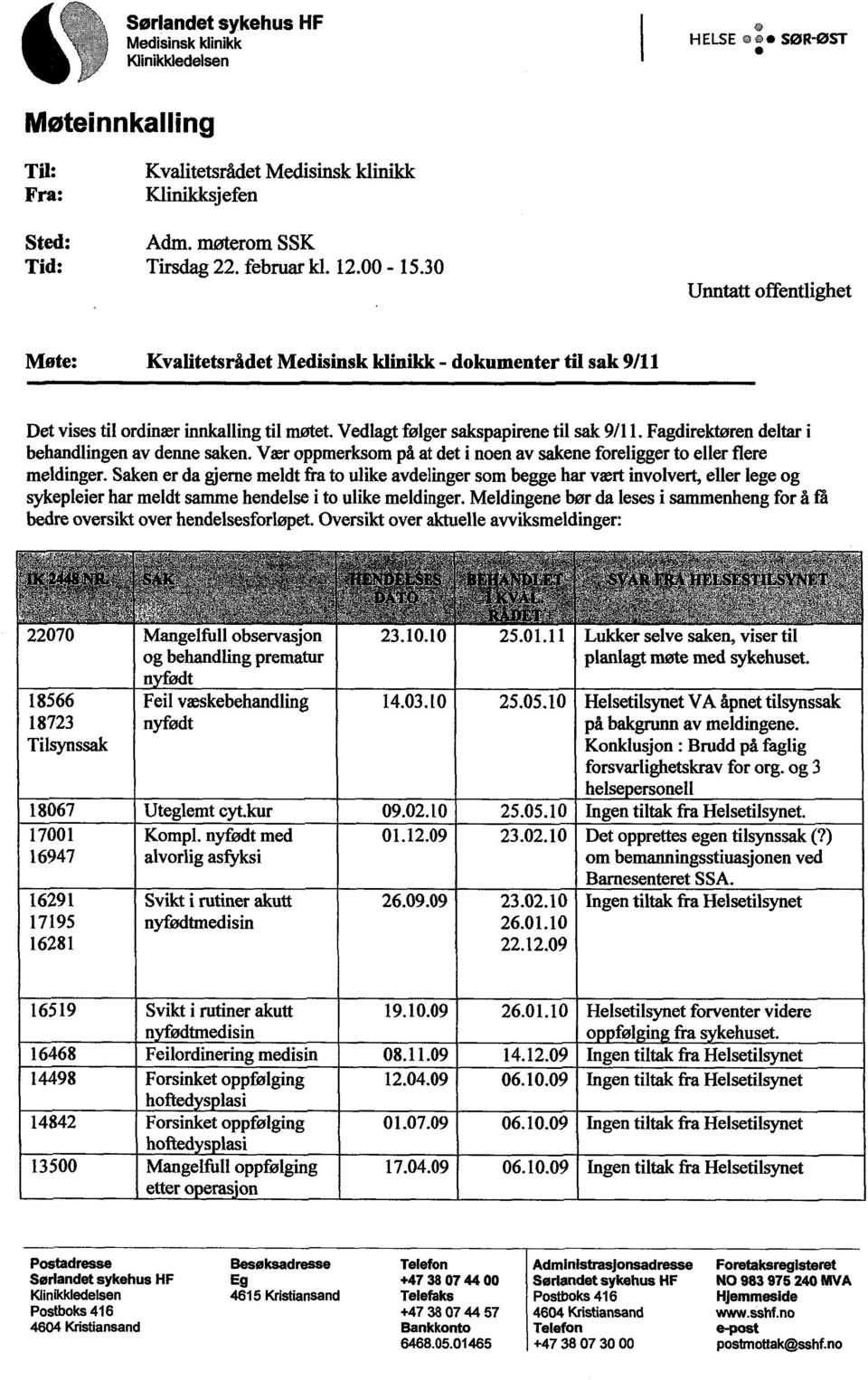 Fagdirektoren deltar i behandlingen av denne saken. Vær oppmerksompi atdet i noen av sakene foreliggerto ellerflere meldinger.