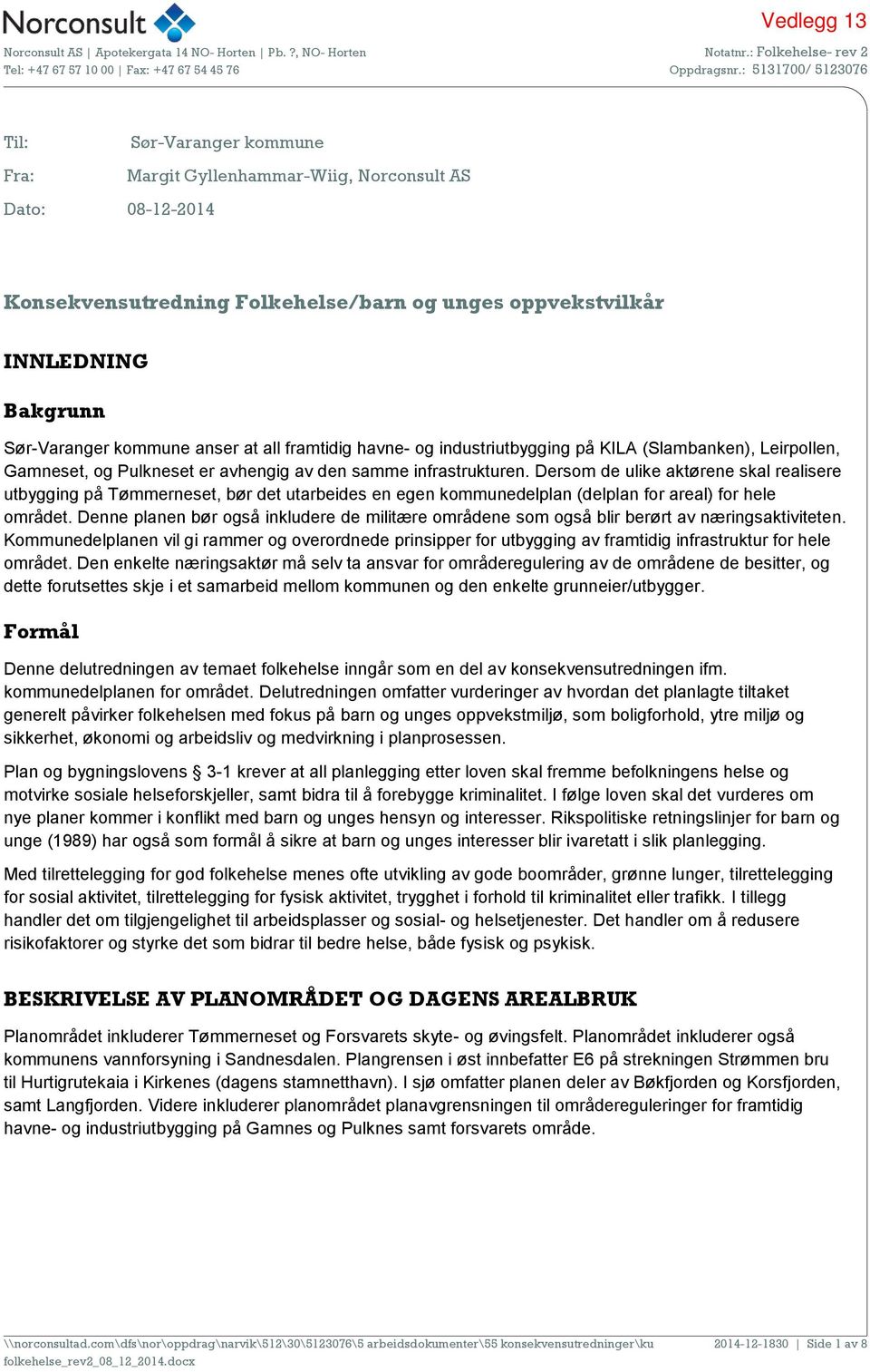 Dersom de ulike aktørene skal realisere utbygging på Tømmerneset, bør det utarbeides en egen kommunedelplan (delplan for areal) for hele området.