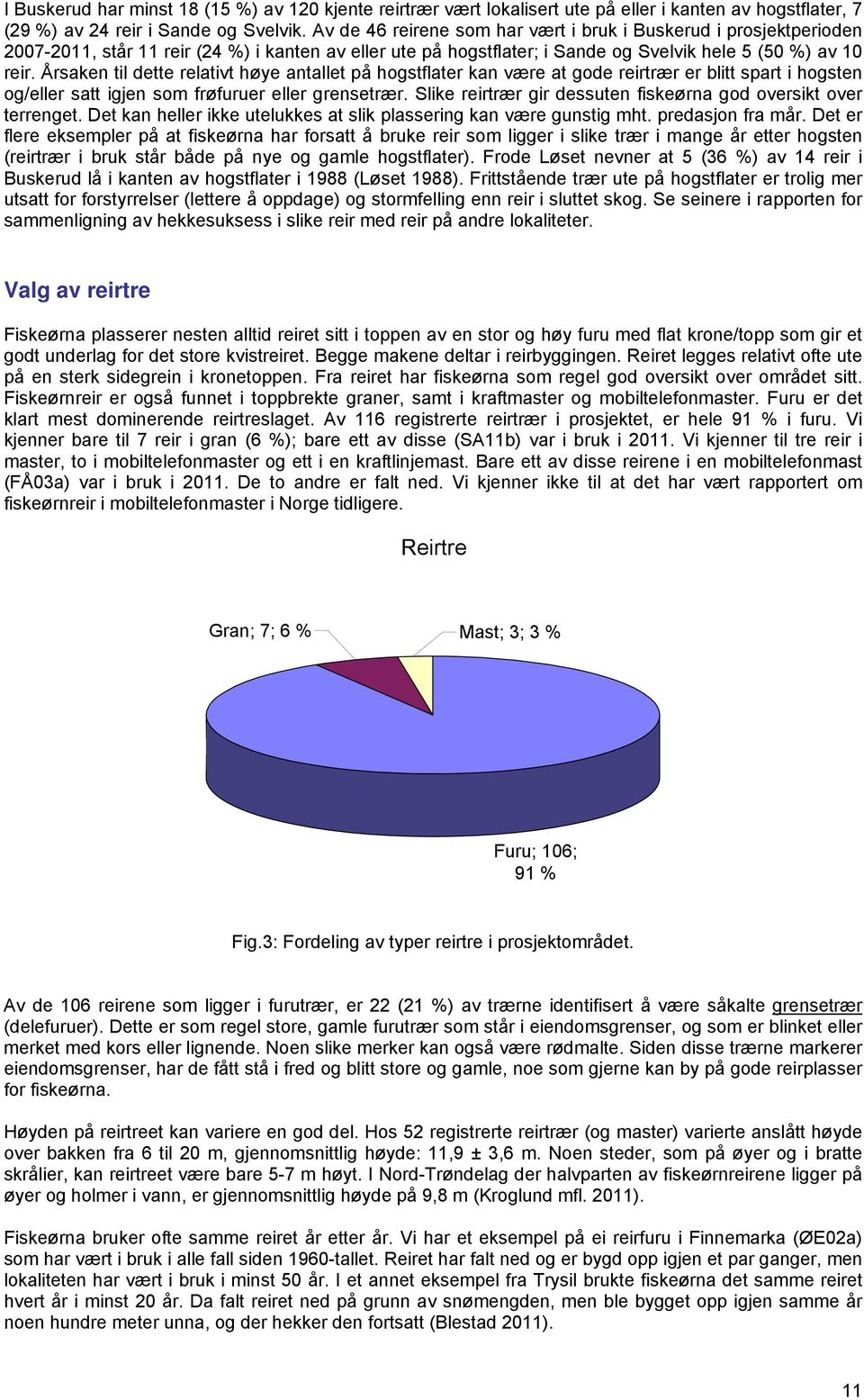 Årsaken til dette relativt høye antallet på hogstflater kan være at gode reirtrær er blitt spart i hogsten og/eller satt igjen som frøfuruer eller grensetrær.