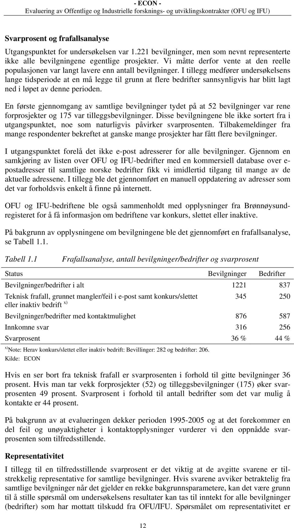 I tillegg medfører undersøkelsens lange tidsperiode at en må legge til grunn at flere bedrifter sannsynligvis har blitt lagt ned i løpet av denne perioden.