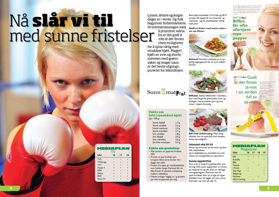 Magert kjøtt av svin og storfe, sammen med grønnsaker og mager saus, er det beste utgangspunktet for bikinilinjen. Rent kjøtt inneholder 2-4 % fett og 20 % protein.