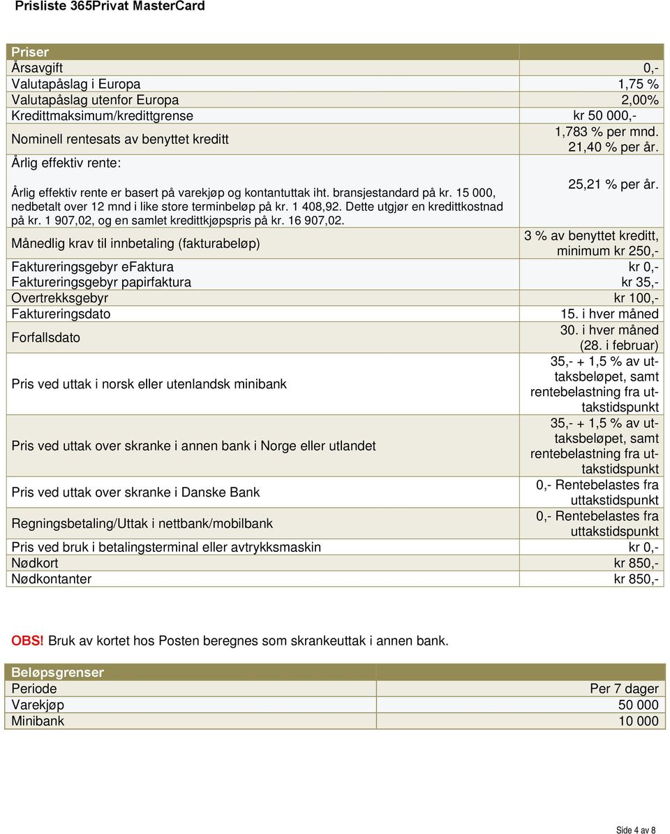 nedbetalt over 12 mnd i like store terminbeløp på kr. 1 408,92. Dette utgjør en kredittkostnad på kr. 1 907,02, og en samlet kredittkjøpspris på kr. 16 907,02.