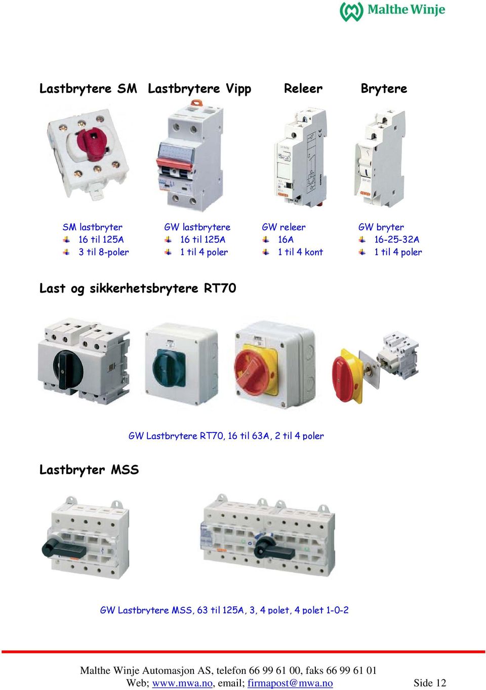 poler Last og sikkerhetsbrytere RT70 GW Lastbrytere RT70, 16 til 63A, 2 til 4 poler Lastbryter