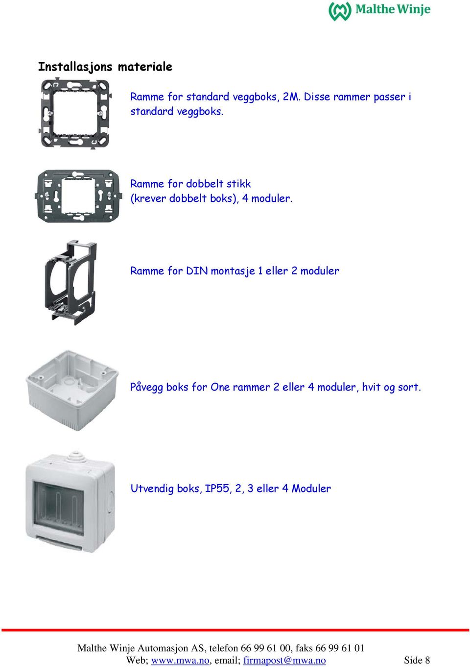 Ramme for dobbelt stikk (krever dobbelt boks), 4 moduler.