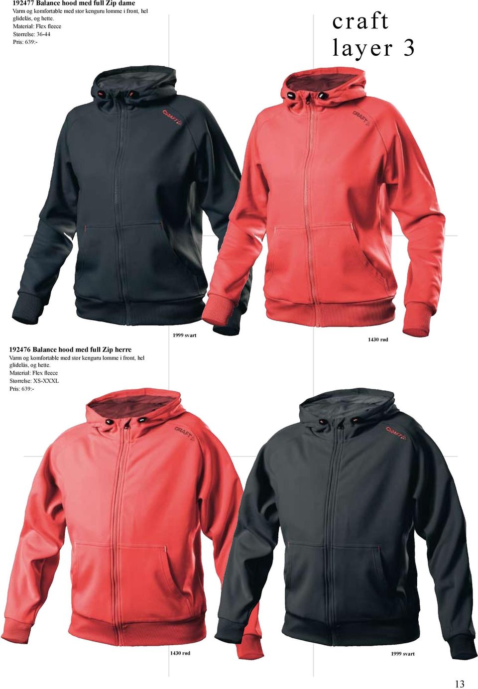 Material: Flex fleece Pris: 639:- craft layer 3 192476 Balance hood med full Zip herre