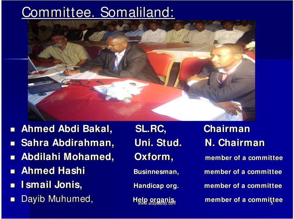 Chairman Abdilahi Mohamed, Oxform, member of a committee Ahmed Hashi