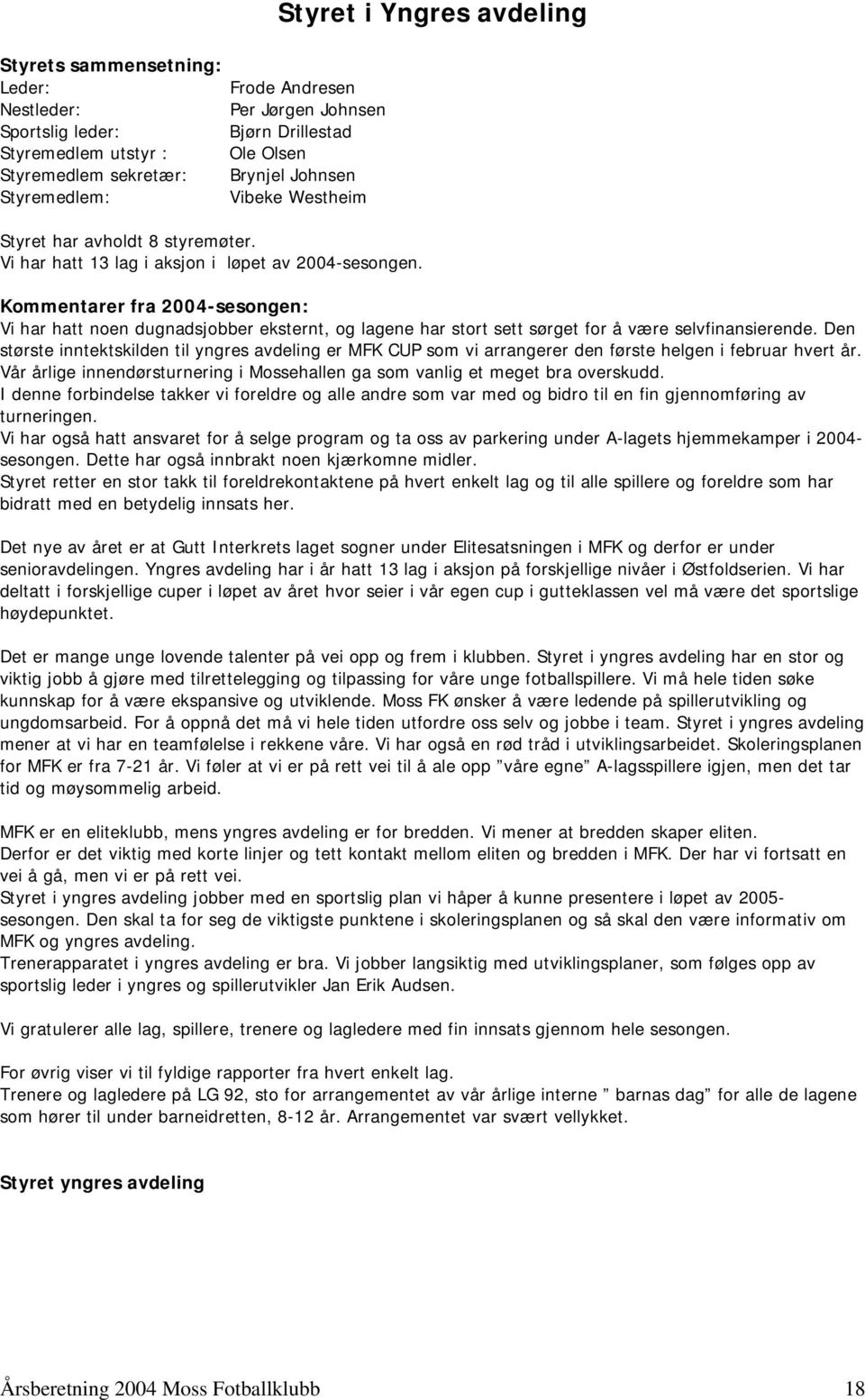 Kommentarer fra 2004-sesongen: Vi har hatt noen dugnadsjobber eksternt, og lagene har stort sett sørget for å være selvfinansierende.