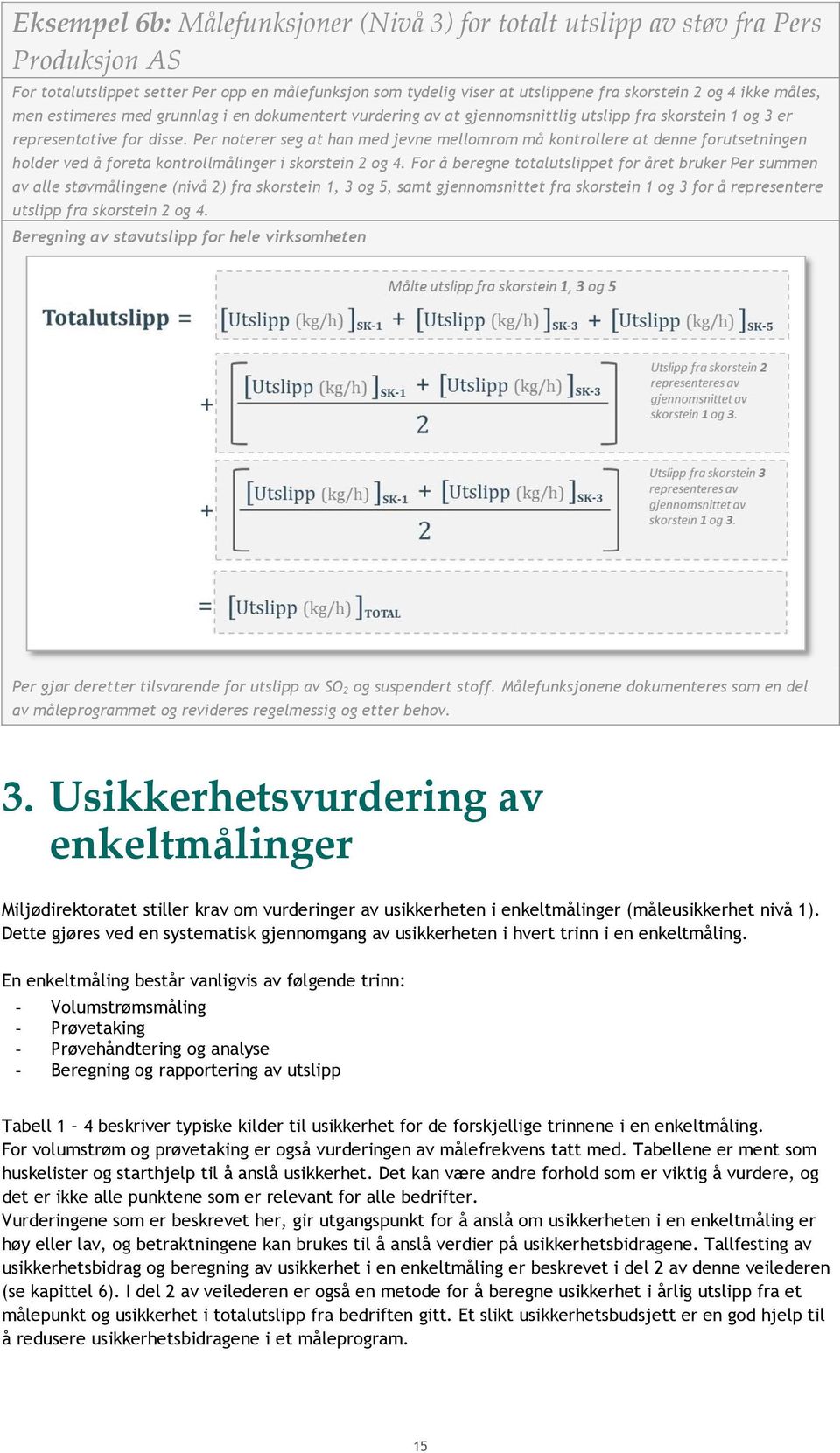 Per noterer seg at han med jevne mellomrom må kontrollere at denne forutsetningen holder ved å foreta kontrollmålinger i skorstein 2 og 4.