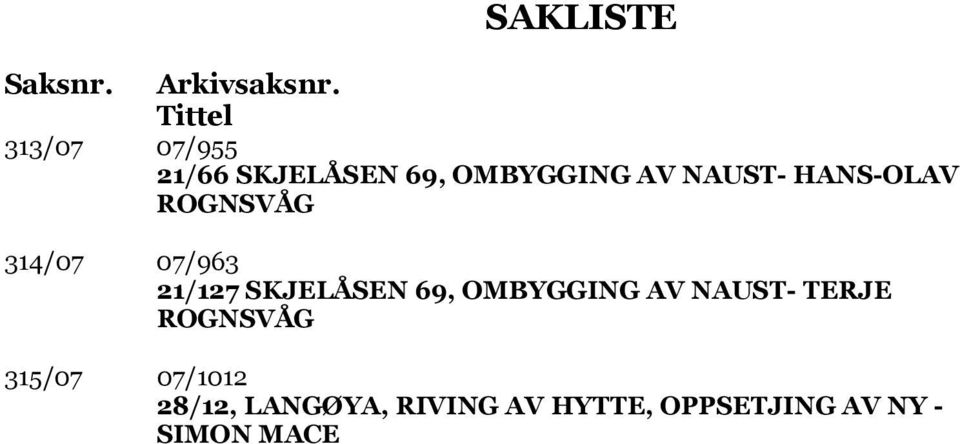 HANS-OLAV ROGNSVÅG 314/07 07/963 21/127 SKJELÅSEN 69, OMBYGGING