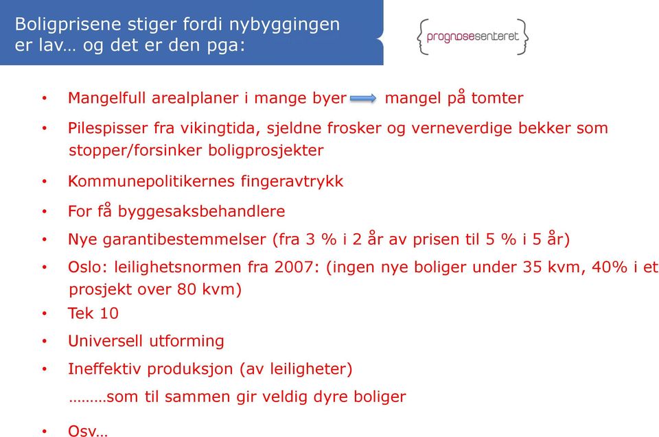 byggesaksbehandlere Nye garantibestemmelser (fra 3 % i 2 år av prisen til 5 % i 5 år) Oslo: leilighetsnormen fra 2007: (ingen nye boliger