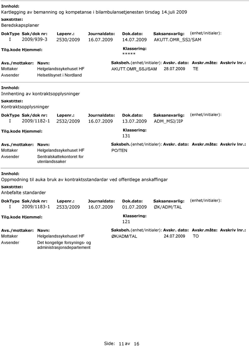 2009 TE Helsetilsynet i Nordland nnhold: nnhenting av kontraktsopplysninger Kontraktsopplysninger 2009/1182-1 2532/2009 ADM_MSJ/JP 131 PO/TEN