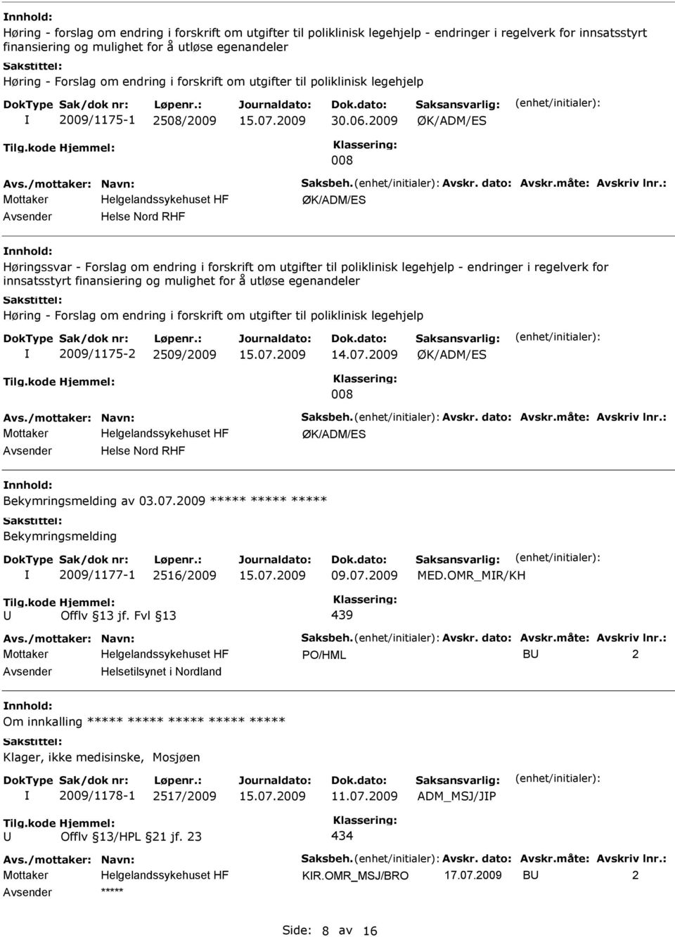 2009 ØK/ADM/ES 008 ØK/ADM/ES nnhold: Høringssvar - Forslag om endring i forskrift om utgifter til poliklinisk legehjelp - endringer i regelverk for innsatsstyrt finansiering og mulighet for å utløse