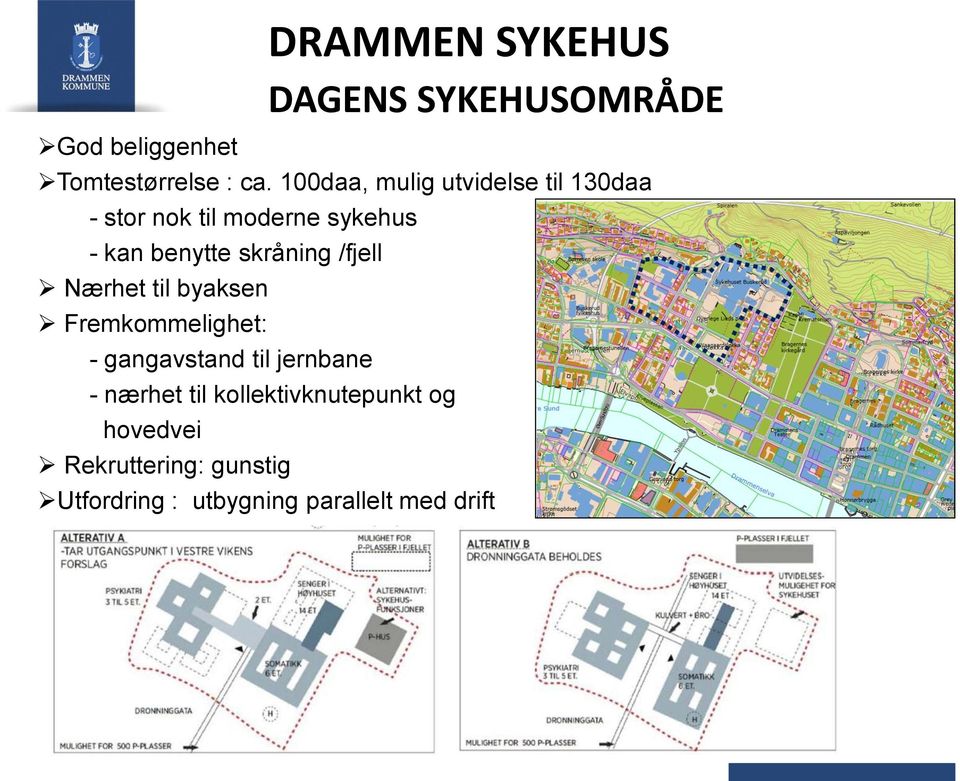 skråning /fjell Nærhet til byaksen Fremkommelighet: - gangavstand til jernbane -