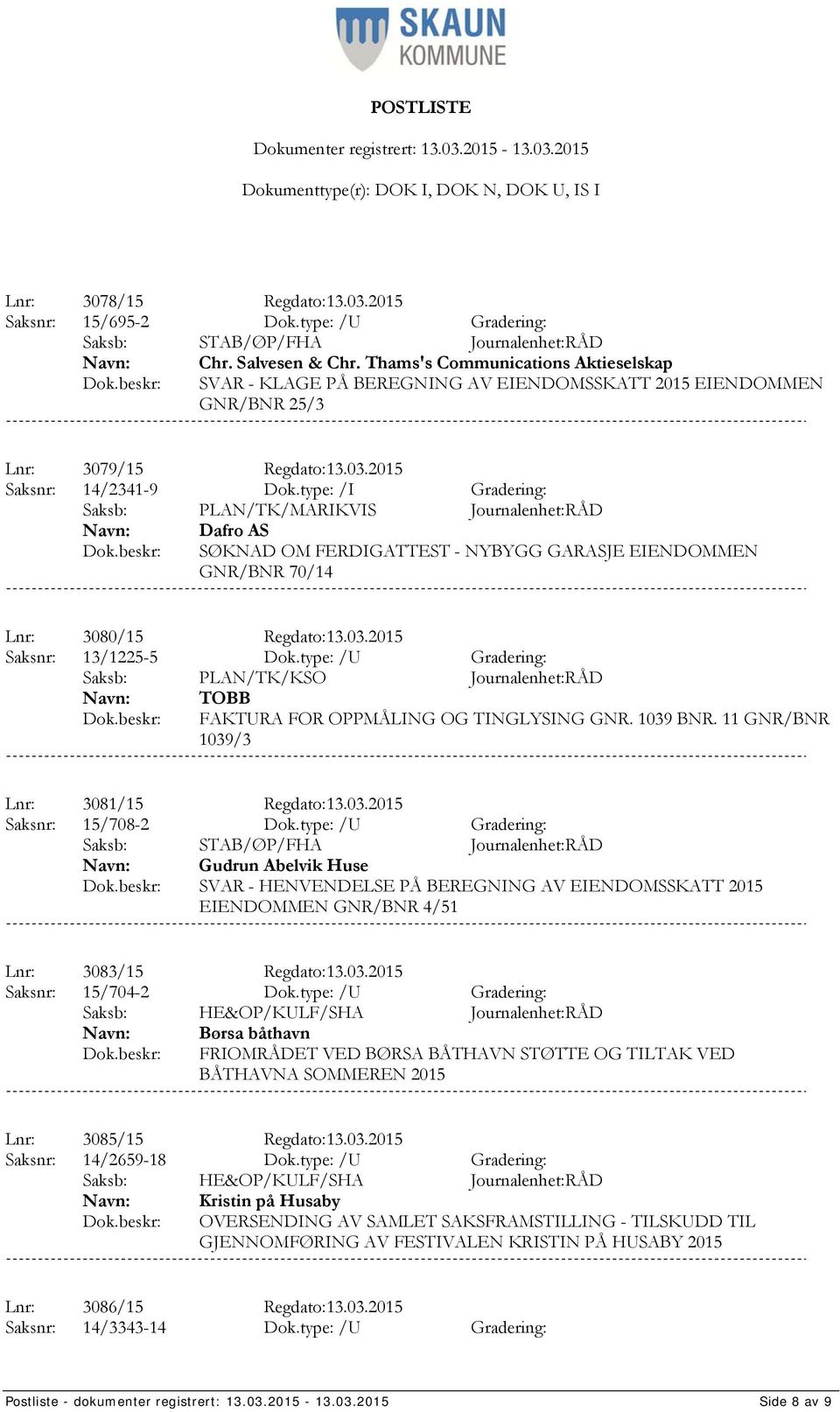 type: /I Gradering: Saksb: PLAN/TK/MARIKVIS Journalenhet:RÅD Dafro AS SØKNAD OM FERDIGATTEST - NYBYGG GARASJE EIENDOMMEN GNR/BNR 70/14 Lnr: 3080/15 Regdato:13.03.2015 Saksnr: 13/1225-5 Dok.