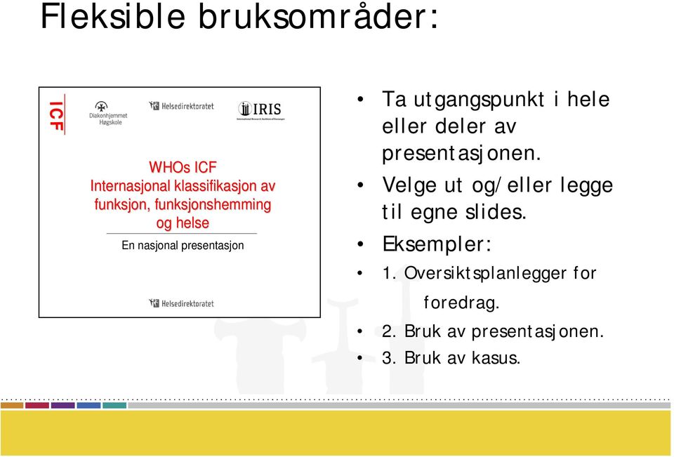 hele eller deler av presentasjonen. Velge ut og/eller legge til egne slides.