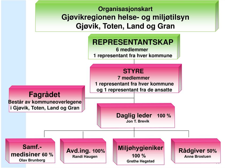 Fagrådet Består av kommuneoverlegene i Gjøvik, Toten, Land og Gran STYRE