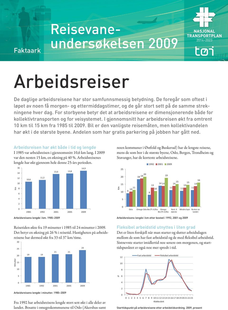 For storbyene betyr det at arbeidsreisene er dimensjonerende både for kollektivtransporten og for veisystemet. I gjennomsnitt har arbeidsreisen økt fra omtrent km til 1 km fra 1 til.